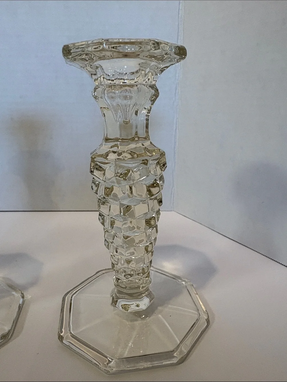 Vintage Fostoria American Clear Glass Candlesticks - Pair of 4